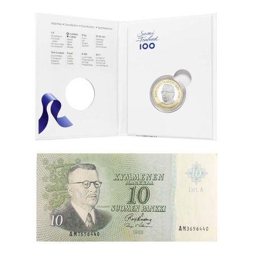 J.K. Paasikivi presidenttiraha PROOF 2017 ja 10 mk Paasikiviseteli 1963