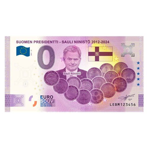 Suomen presidentti Sauli Niinistö 2012-2024 Nolla-euroseteli
